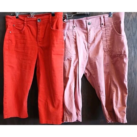 Lot of 2 Red Pink Womens Size 8 Petite 8P Mid Rise Capri Crop Bermuda Shorts - Picture 1 of 9